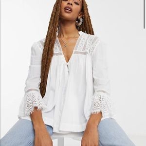 Free People Button-Down Embroidered Blouse White S